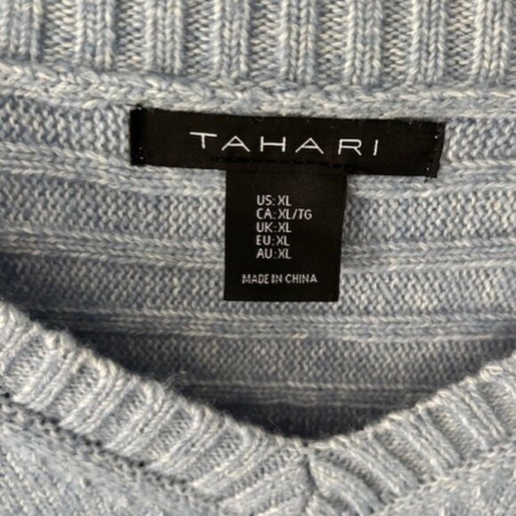 Tahari XL Blue Wash Sweater Long Sleeve Wool Tunic Casual Ribbed Stretch Cozy - Picture 5 of 8